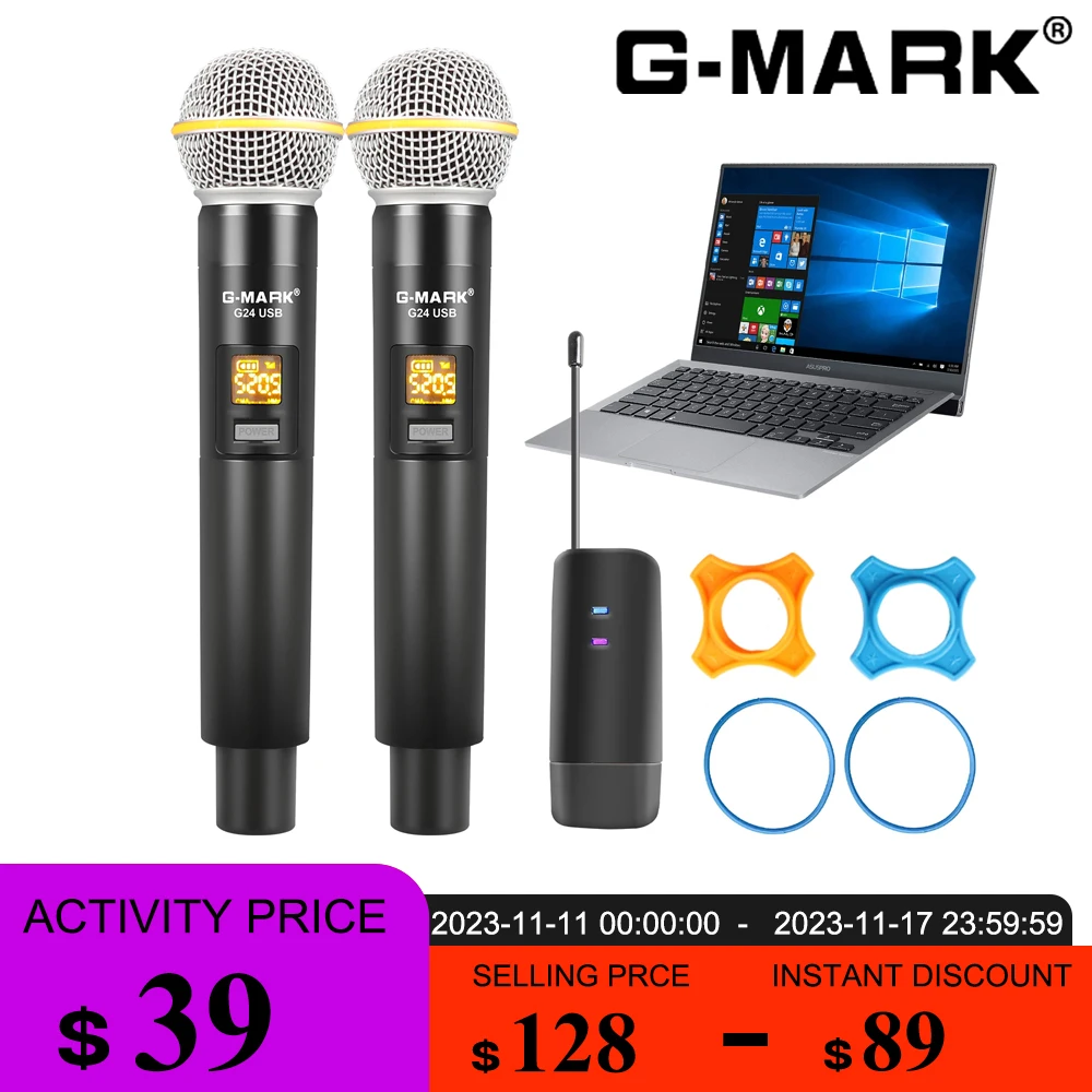 

USB Microphone Wireless G-MARK G24USB Dynamic Karaoke Mic Handheld Adjustable Frequency For Recording Streaming PC KTV