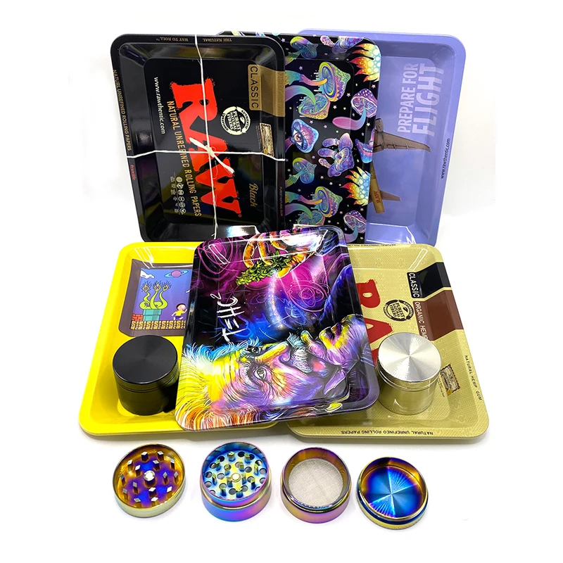 Smoking Accessories 18X12.5CM Metal Rolling Tray 40mm Herbal Tobacco Grinder Pepper Pot Spice Mill Zinc Alloy