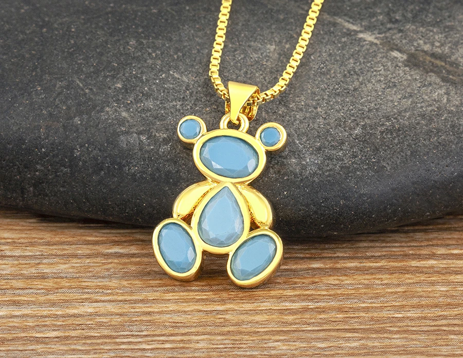 AIBEF Cute Bear 6 Colors Crystal Pendant Women Necklace Fashion Korean Jewelry Exquisite Girl Birthday Party Children's Day Gift