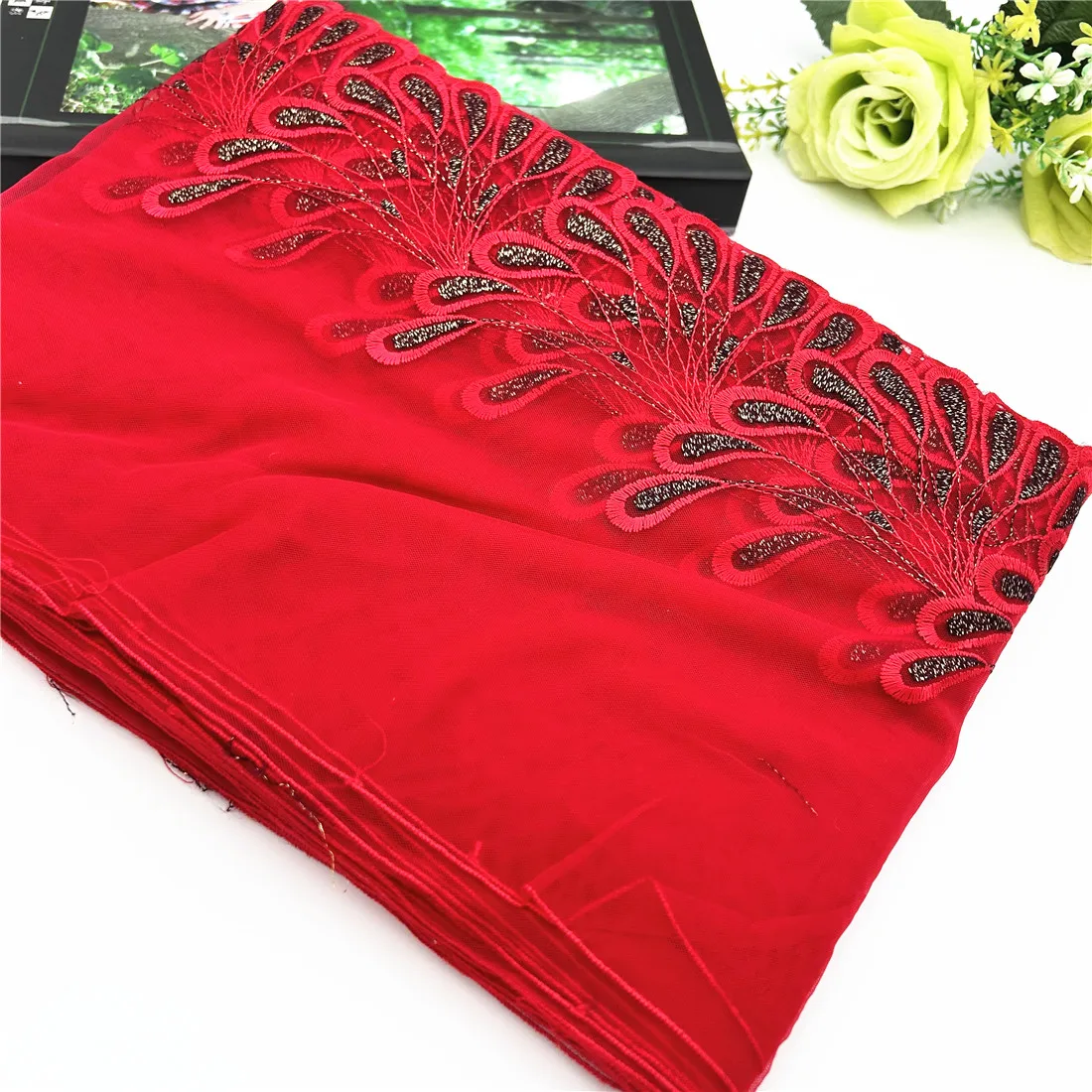 3y/lot 18.50cm Dark Blue Red Shimmer Embroidery Lace Trim Clothing Accessories Dress Sewing Applique Costume Lace Fabric Wedding 2