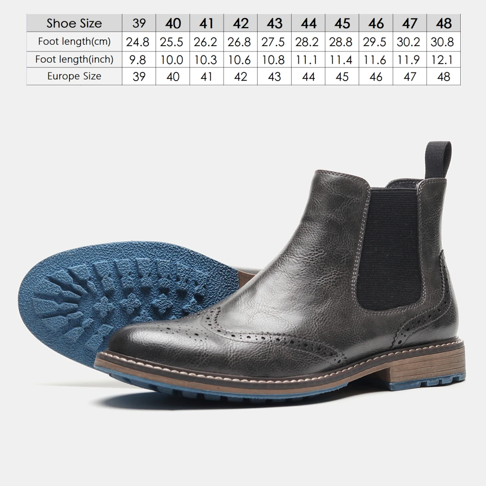Grey Men Chelsea Boots Fashion Retro Men Leather Boots Brogue Ankle chelsea boots,men leather boots