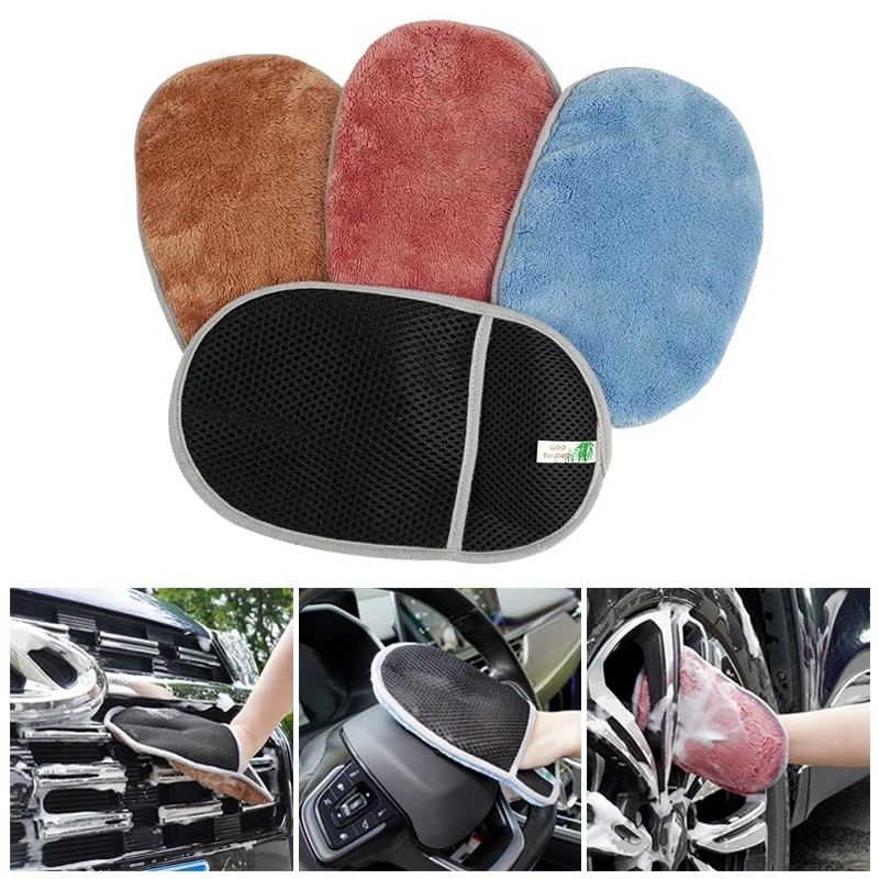 Soft Coral Fleece Car Wash Gloves Winter High Quality Multifunctional Automotive Cleaning Tools Supplies 1Pc Random Color