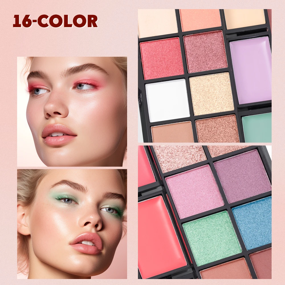 Portable Multi-Use Make Up Set, Glitter Mini Holiday Gift Creamy Facial Travel Makeup Kits with Blush & Eyeshadow & Lip Gloss 4