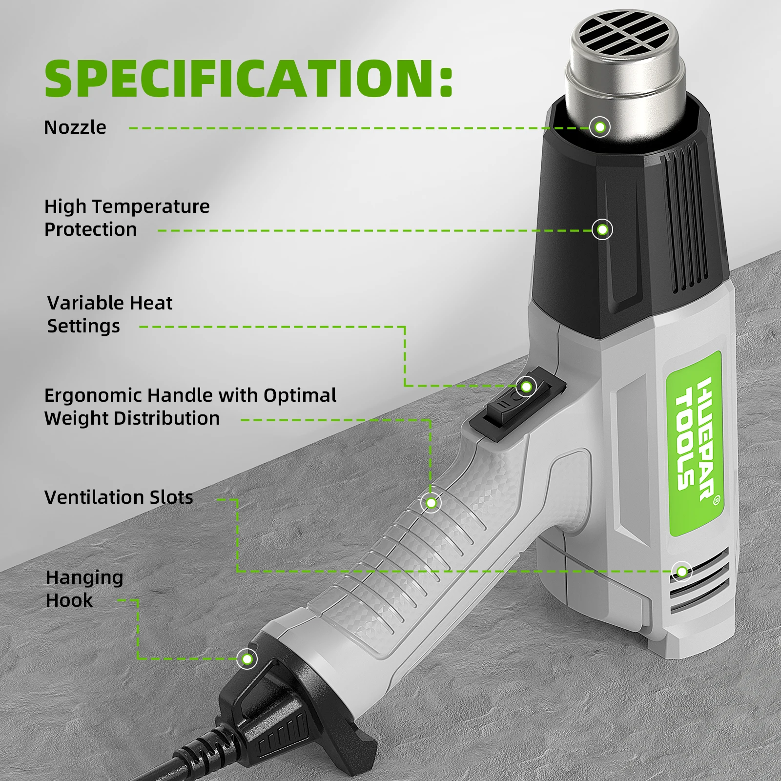 Heat Gun 1500W-1800W  Electric Heat Air Gun With LCD Temperatures Adjustable Thermal Blower Shrink Wrapping Construction Drye 4