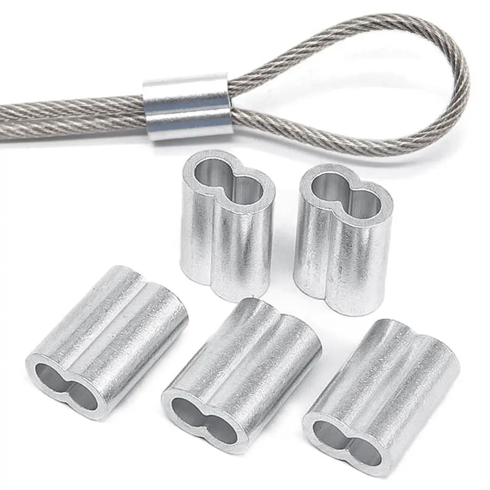 Description Picture 2 of item10-50Pcs Durable M1 to M12 Crimp Sleeve Fixing Clip Hardware Cable Clip Aluminum Double Hole Wire Ferrules Steel Wire Rope