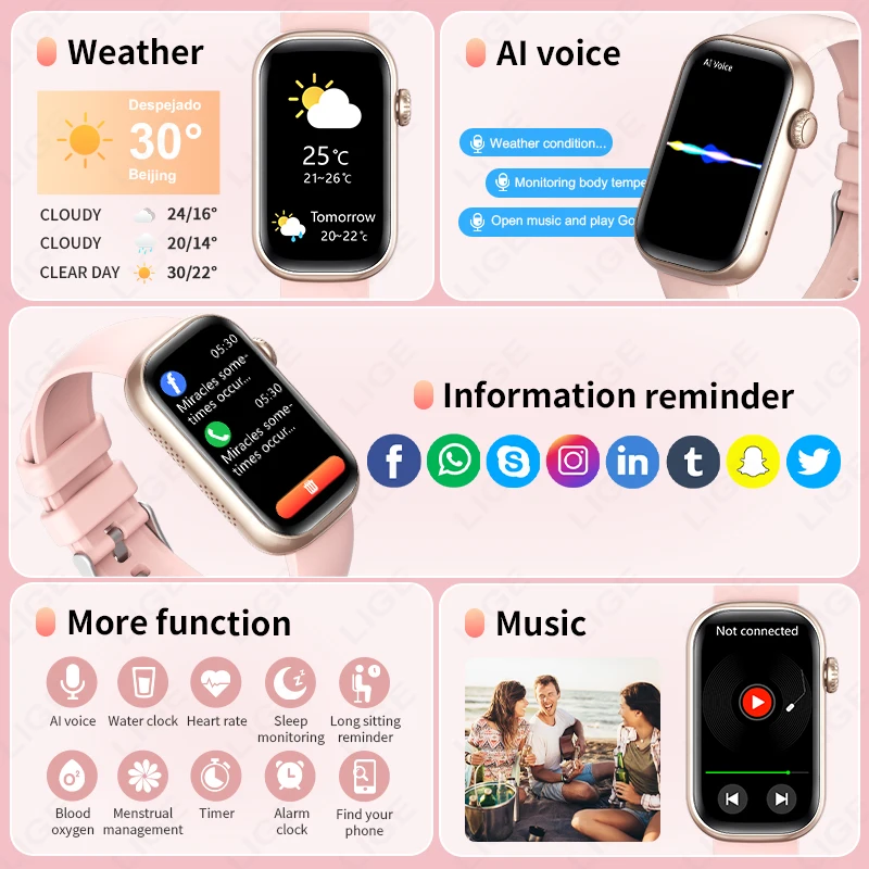 LIGE Fitness Tracker for Men Women Waterproof Sports Smart Band Bracelet Heart Rate Sleep Health Monitor Smart Watch Android iOS