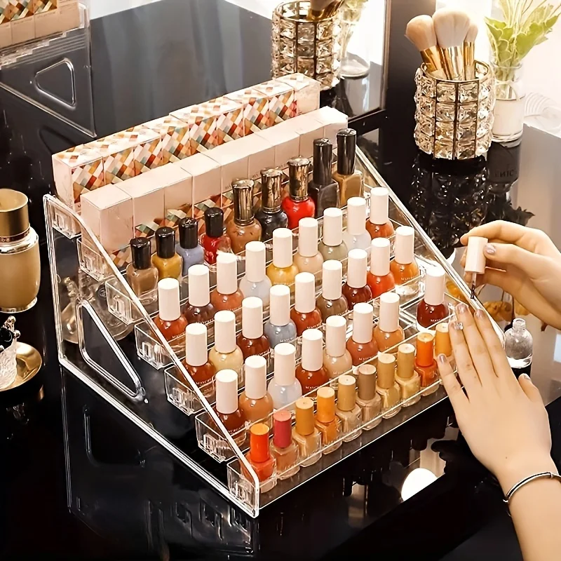 7-Layer Trapezoidal Nail Polish Display Rack Transparent Acrylic Lipstick Eye Shadow Nail Desktop Cosmetics Storage Rack 3