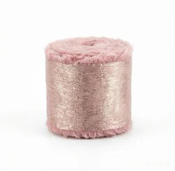 Luxurious Frayed Edged Satin Ribbon with Bronzing - 5 Yards for Elegant Crafts & Special Occasions (Pink)