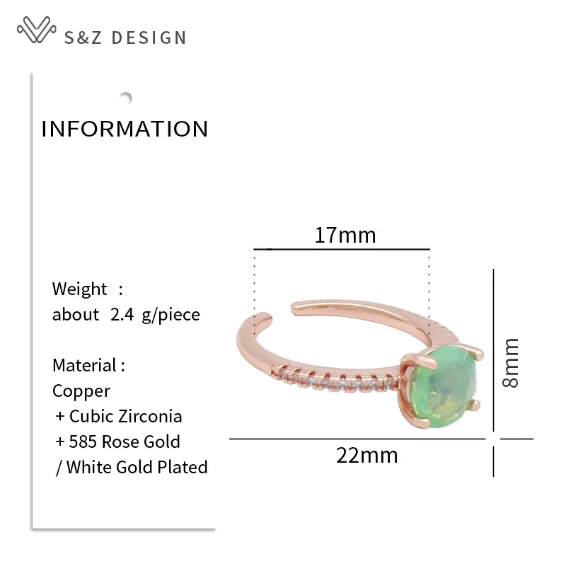 S&Z DESIGN New Fashion 585 Rose Gold Color Round Crystal Rings For Women Wedding Cubic Zirconia Resizable Jewelry Gift