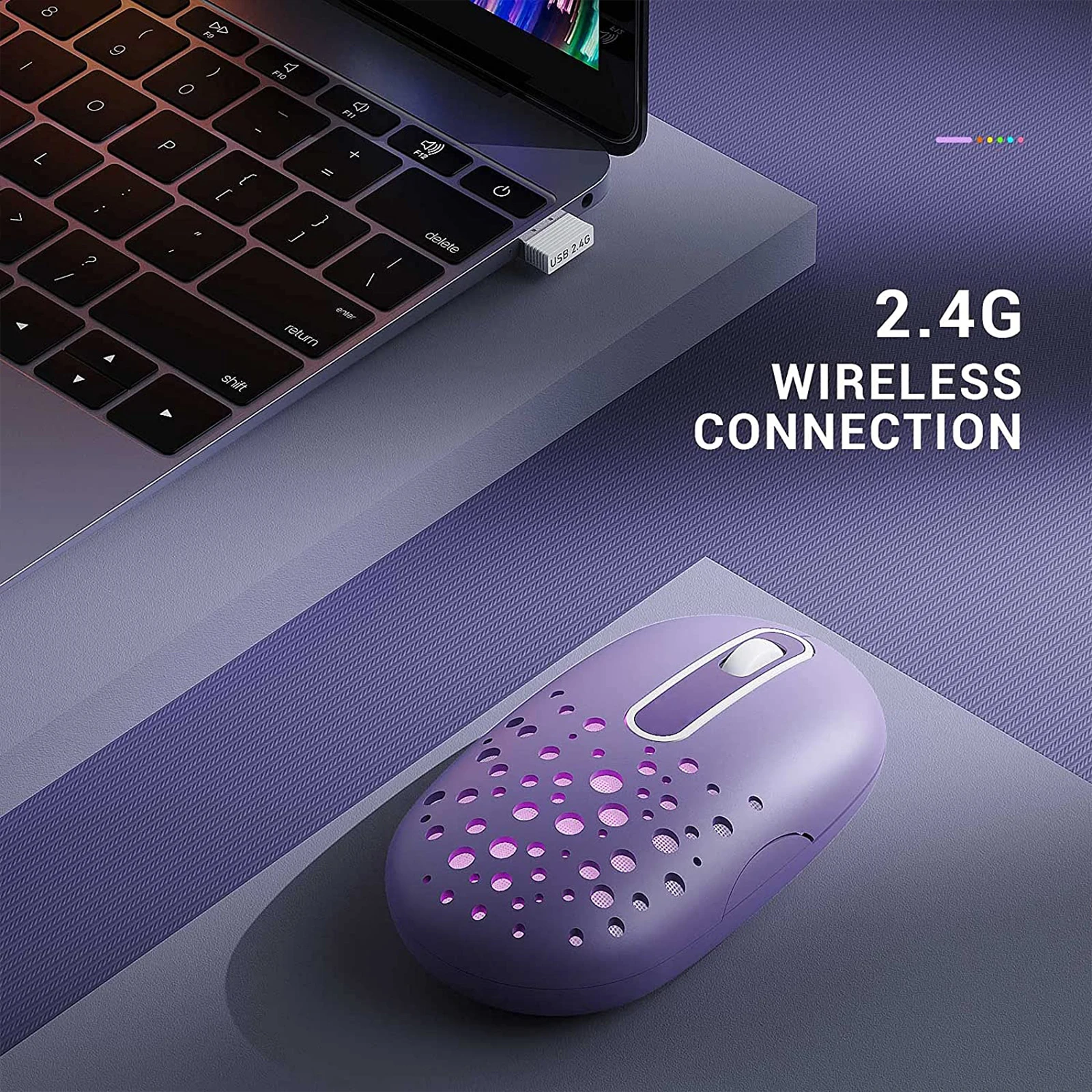 Wireless Mouse Bluetooth Rechargeable RGB Hole Mouse 15 LED Modes Silent Click 2400 DPI Ergonomic Design Portable for Laptop PC