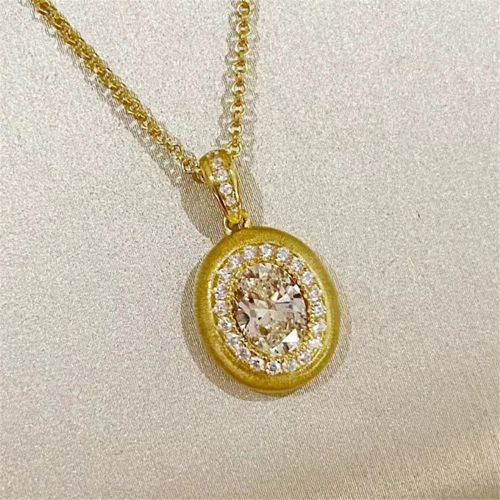 Female Cute Crystal White Zircon Stone Oval Pendant Necklace Vintage Gold Color Wedding Jewelry For Women