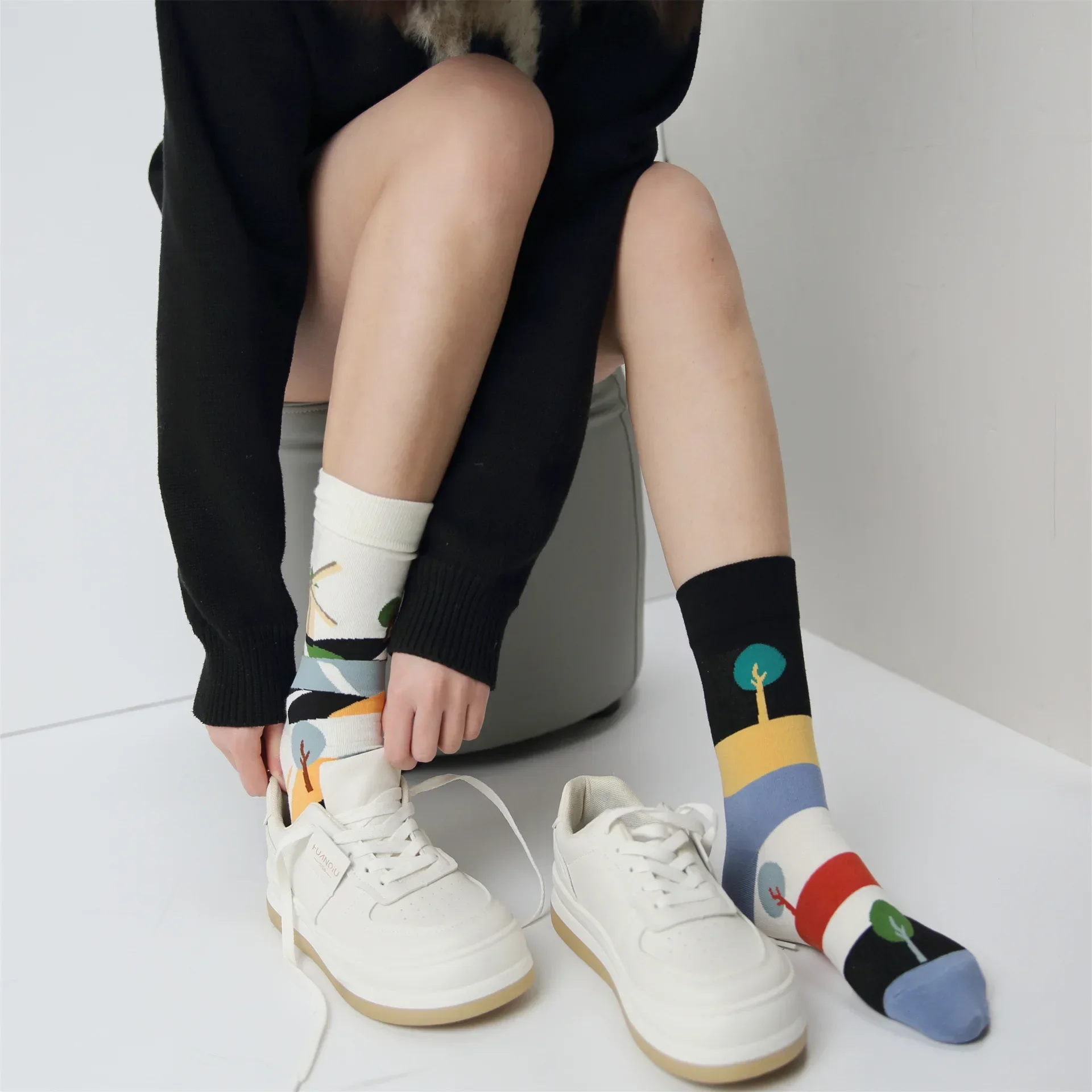 Japanese Korean Style Harajuku Socks Women Combed Cotton Boneless Crew AB Socks Men Street Fashion Trend Sports Couple Socks