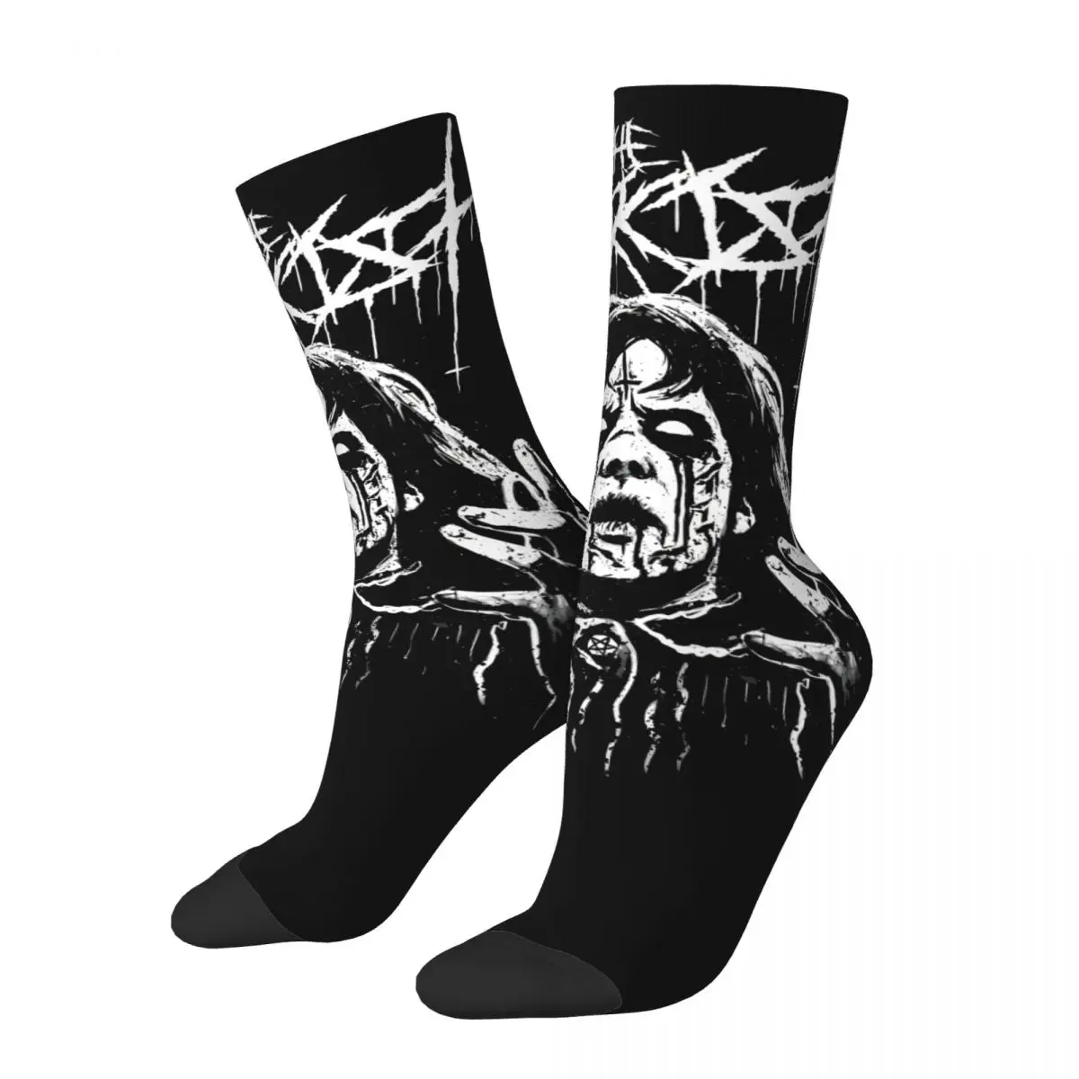 

Funny Crazy compression Black Metal Exorcism Sock for Men Hip Hop Harajuku The Exorcist Horror Film Happy Seamless Boy Crew Sock