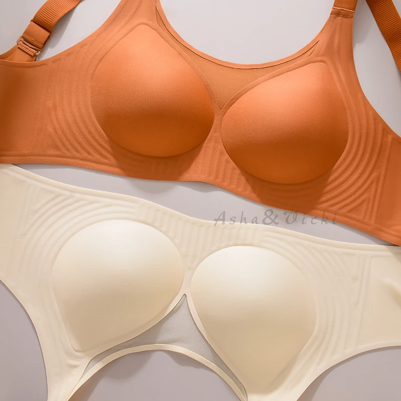 Plus Size Jelly Gum Full Cover Semi Fixed Large Cup Lace Underwear Anti Glare Mesh Woman Bra Comfortable Gathering 5