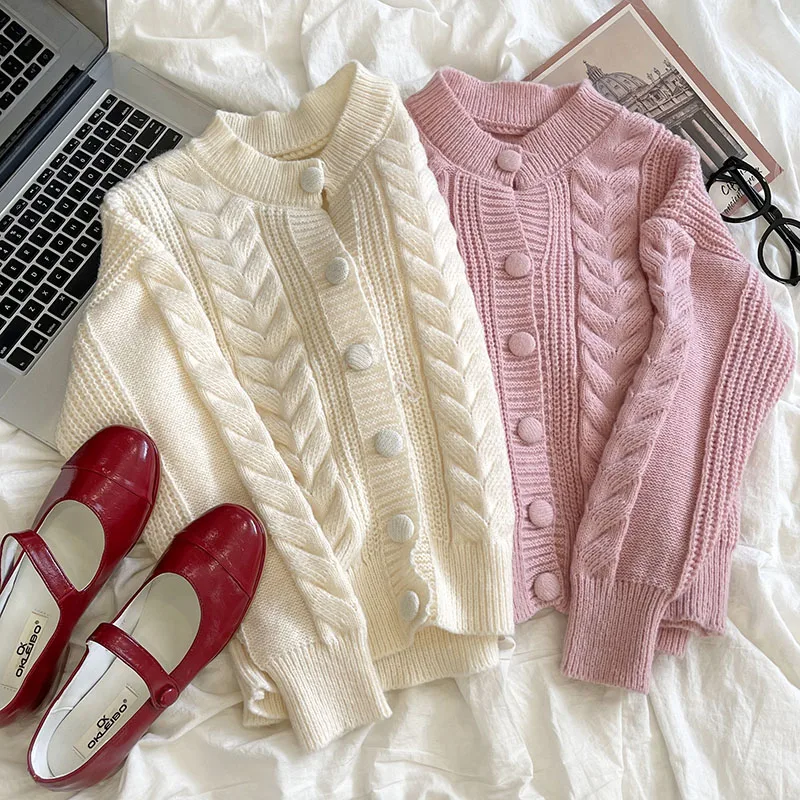 

Solid color single-breasted all-match knitted cardigan sweater