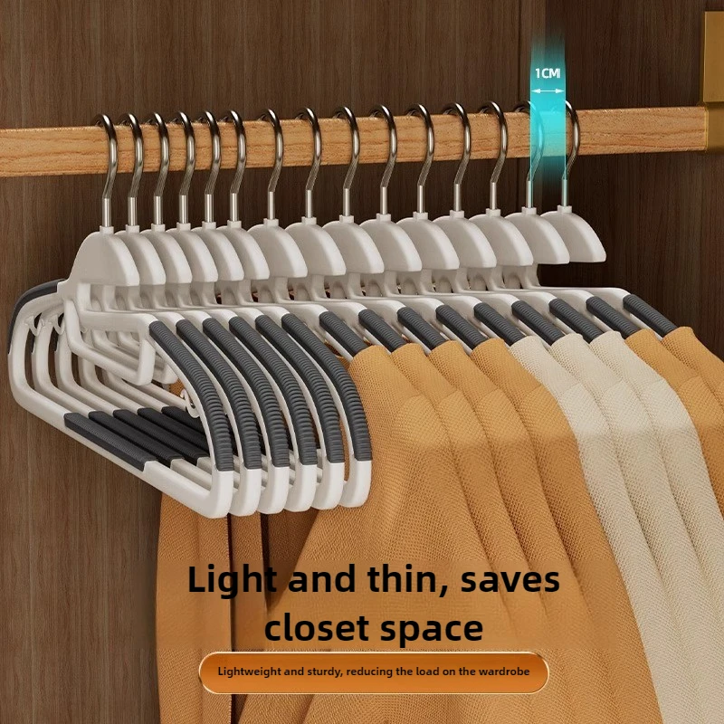 10Pcs Random Color Hot Selling Anti-slip Plastic Hangers Clothes Space Saving Traceless Clothes Hanger for Supermarket & Home