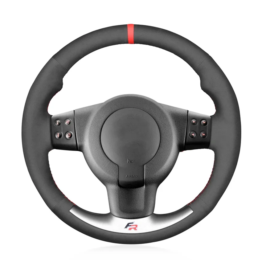 Coprivolante Morbido Antiscivolo Confortevole In Finta Pelle Scamosciata Nera Per Seat Leon (Mk2 1P) Fr Cupra 2005-2009 Ibiza (6L) Fr 2005-2009