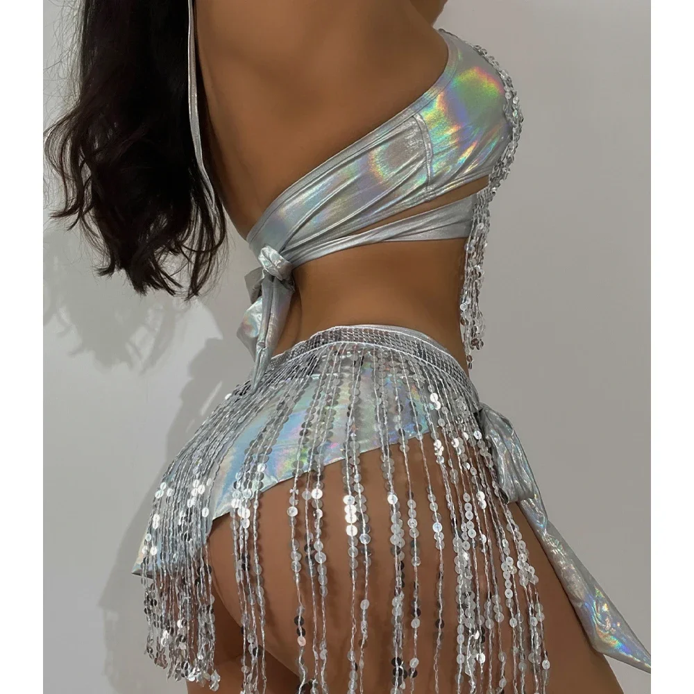 2024 New Split Swimsuit Set of Three Women Flash Cloth Sexy Fringed Bikini Bikini Now