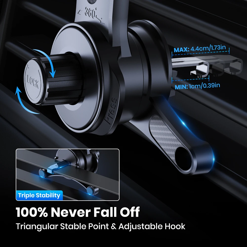 Extended Arm Car Vent Phone Mount Holder,3-Point Support Extendable Metal Hook S