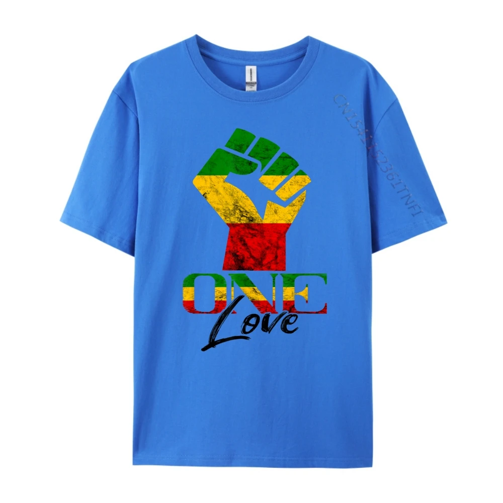 Rasta Reggae One Pride Love Slogan Short Sleeve Tops Tees Autumn O-Neck Premium Cotton Mens T-Shirt Slogan T-Shirt Latest Rasta Reggae One Pride Love Reggae Roots Handfist Reggae blue