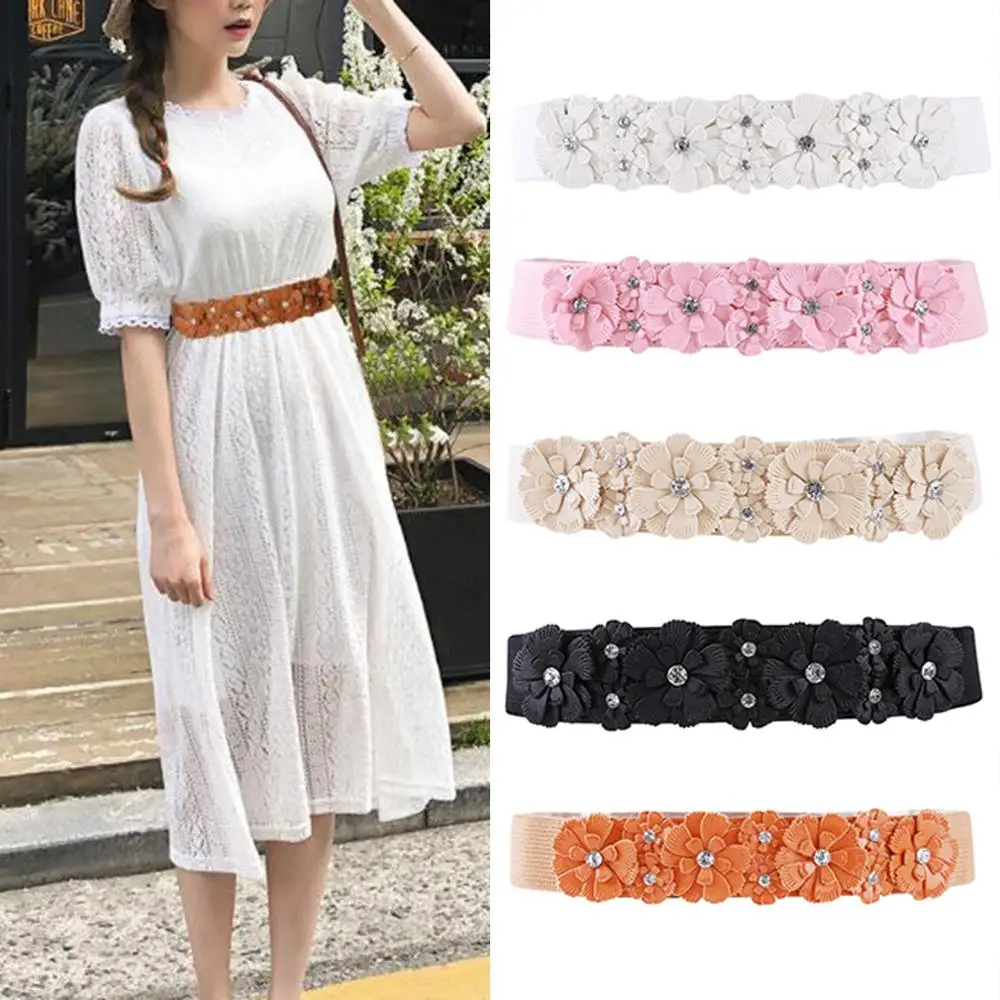 

Belt For Women Lady 2022 Fashion Flower Elastic Stretch Waist Belt Wide Elasticated Waistbands Girls Dress Accessories