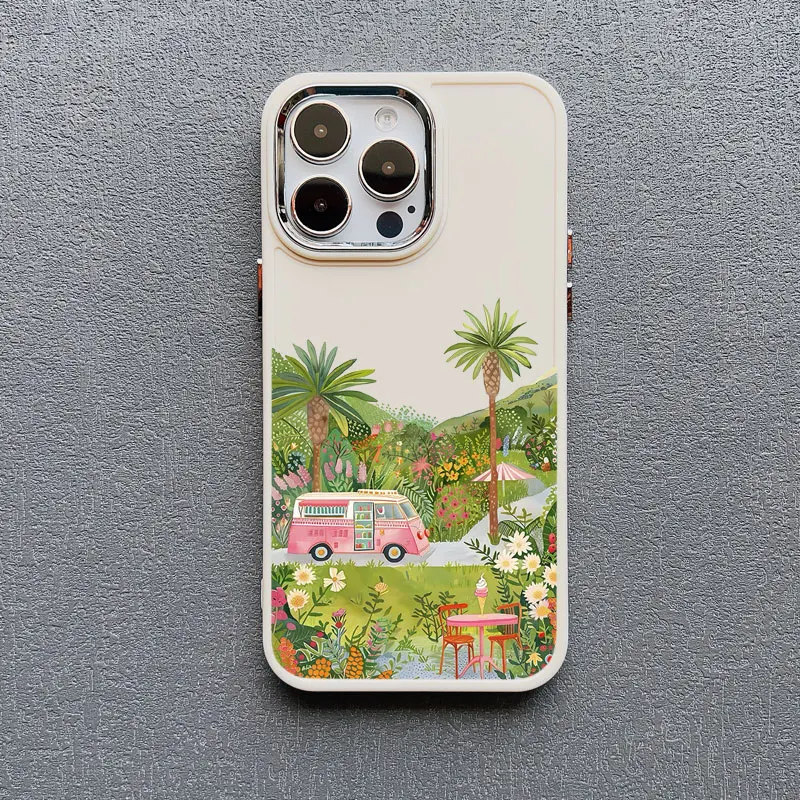 Kokosnussbaum-Silikon-Handyhülle für iPhone 16 Pro Max 11 12 13 14 15 Pro Max X XR XS 7 8 15 Plus SE2 Sommerlandschaft Rückseite – Detail 3