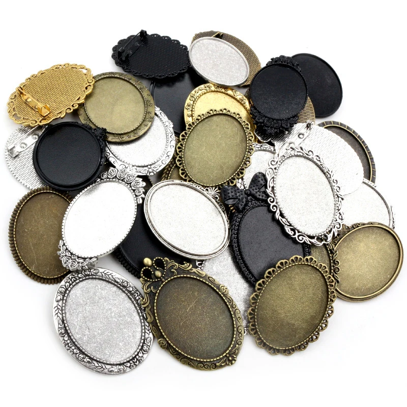 5pcs 30x40mm Inner Size Pin Brooch Pierced Style Base Setting Pendant