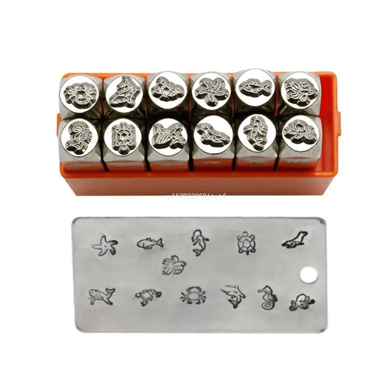 

12 Pieces Stamp Set 6mm Animal Shaped Pattern Matte Metal Stamping Tool Dropship