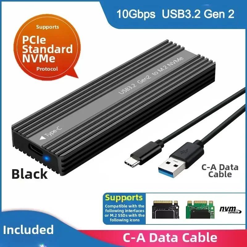 M.2 SSD 인클로저 케이스-USB 3.2 타입-C 5/10Gbps 고속 휴대용 알루미늄 합금 휴대용 하드 드라이브 케이스 열 방출 솔루션