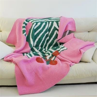 Half Fleece Pink Vase Pattern Sofa Shawl Blanket Nordic Summer Air Conditioning Blanket Office Nap Blanket 1