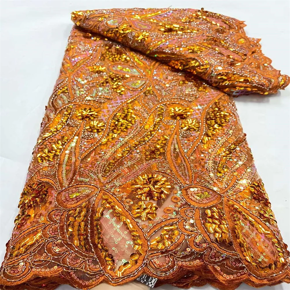 Latest African Tulle Laces Fabric 2023 High Quality French Sequins Embroidery Lace Beaded Nigerian For Bridal Party Dress DP1252