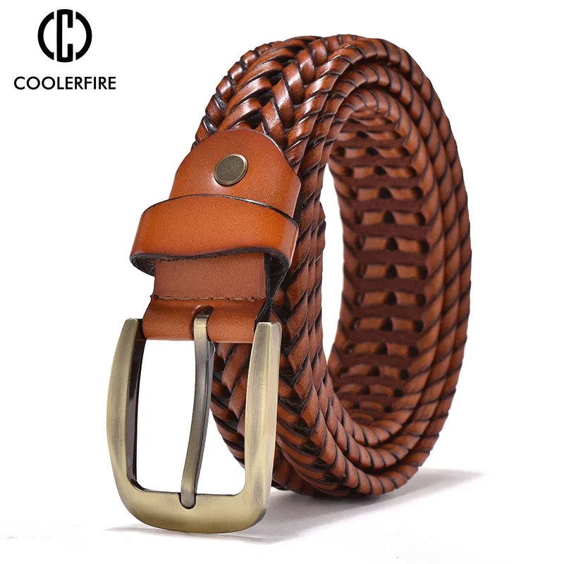 

Men enuine Leater Braided Belts Webbin i Quality and Vintae Belts for Men old Pin Buckle Casual for Jeans Strap Q212