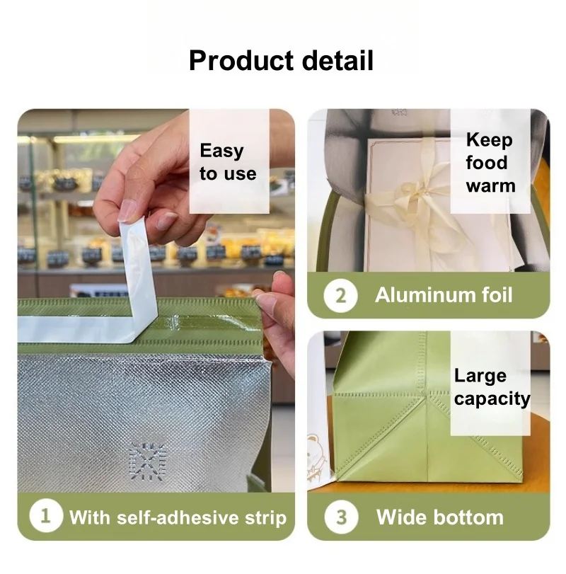 10pcs Green Insulated Tote Bags Non Woven Fabric Reusable Shopping Bags for Food Delive... - UGI Packaging