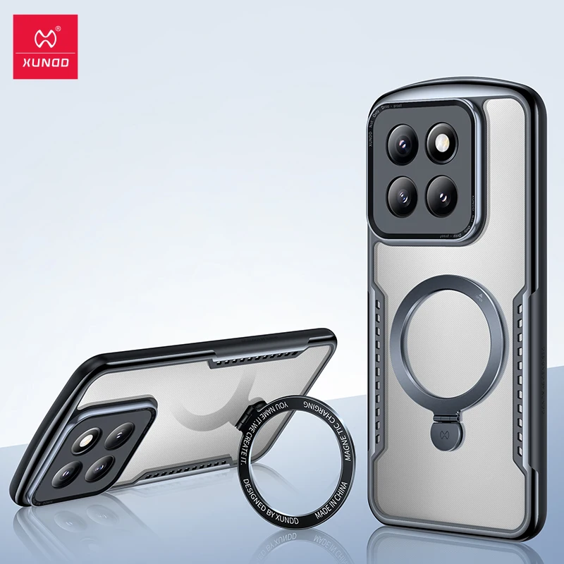 Xundd for Xiaomi 14 / 14 Pro Magnetic Holder Case Wireless Charging Airbag Anti-fall Back Stripe Transparent Cover For Xiaomi 14