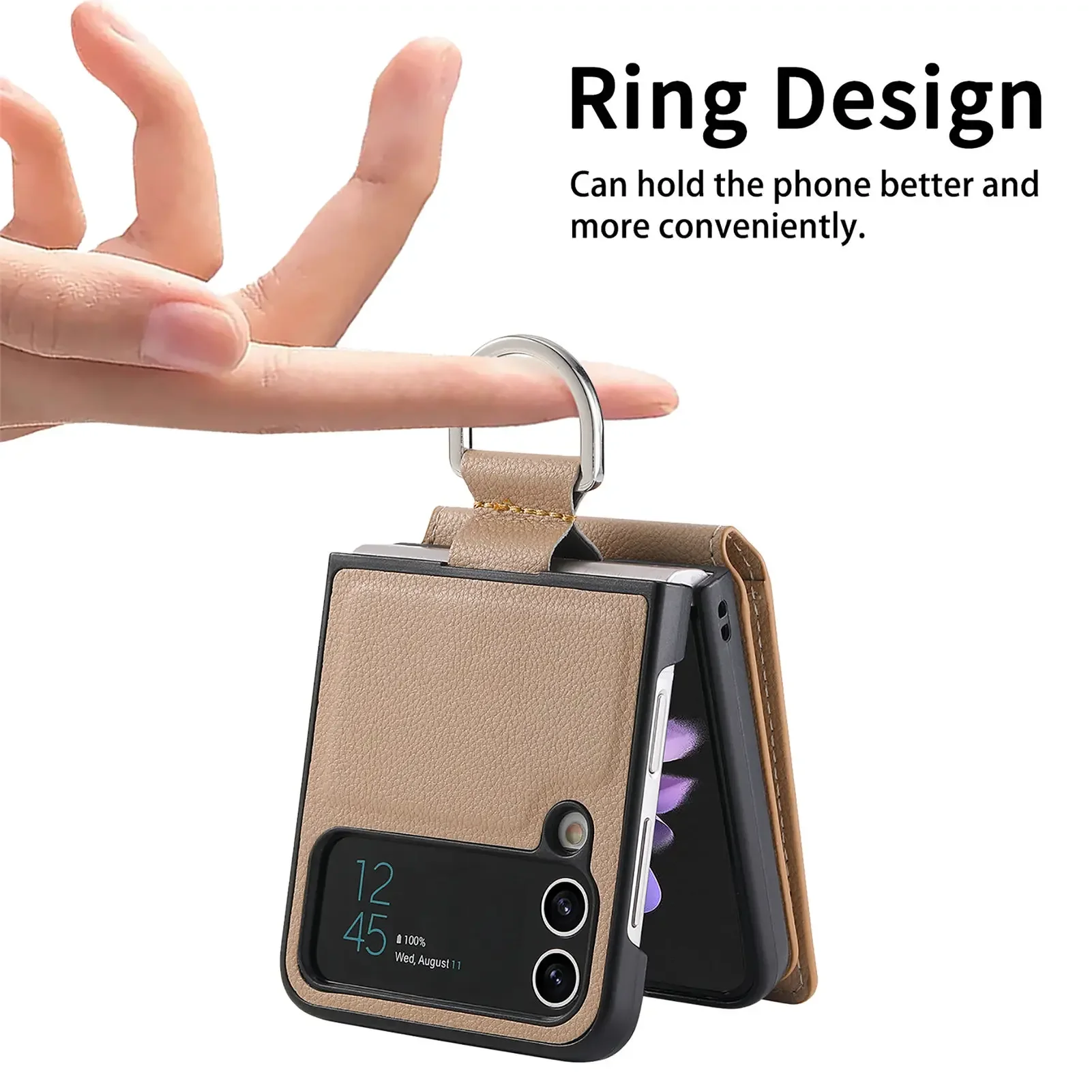 Vertical Magnetic Wallet Ring Holder Leather Case with Stand Feature
