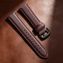 Elegant Vintage Cowhide Leather Watch Band with Quick Release Mechanism - 22mm (Deep Brown Black)