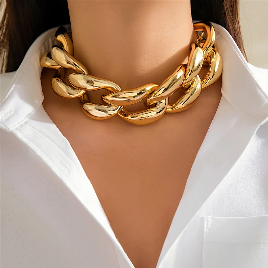 Übertriebene Plastik ccb große klobige Kette Halskette für Frauen Vintage Goth Twisted Lock dicke Halsreif Grunge Schmuck Steampunk Männer – Detail 5