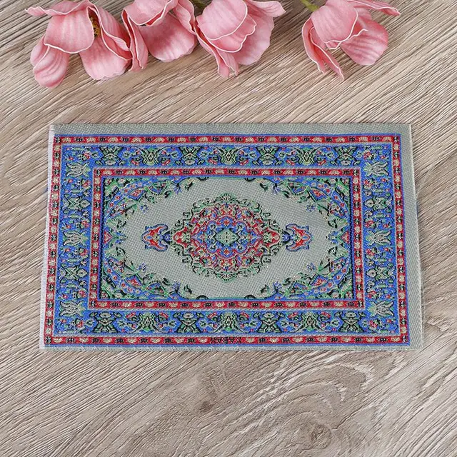 1:12 Turkish Dollhouse Mini Carpet Floral Mat Playing House Decor Floor Coverings Miniature Casa De Boneca Doll Accessories 2