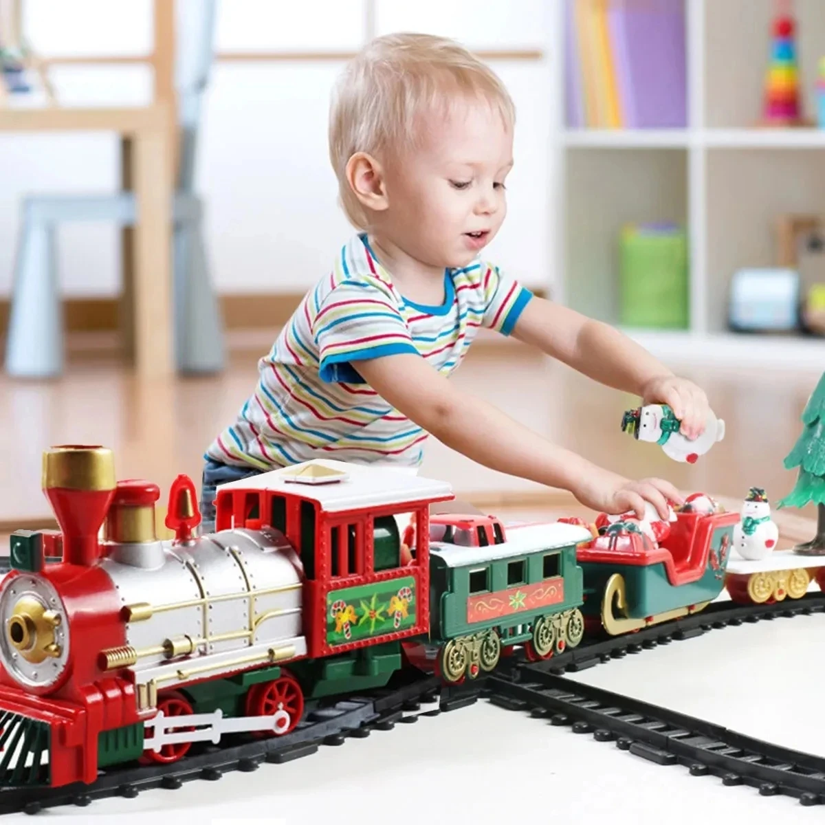 Electric Christmas Train Set with Music – Santa Claus Holiday Railway Toy