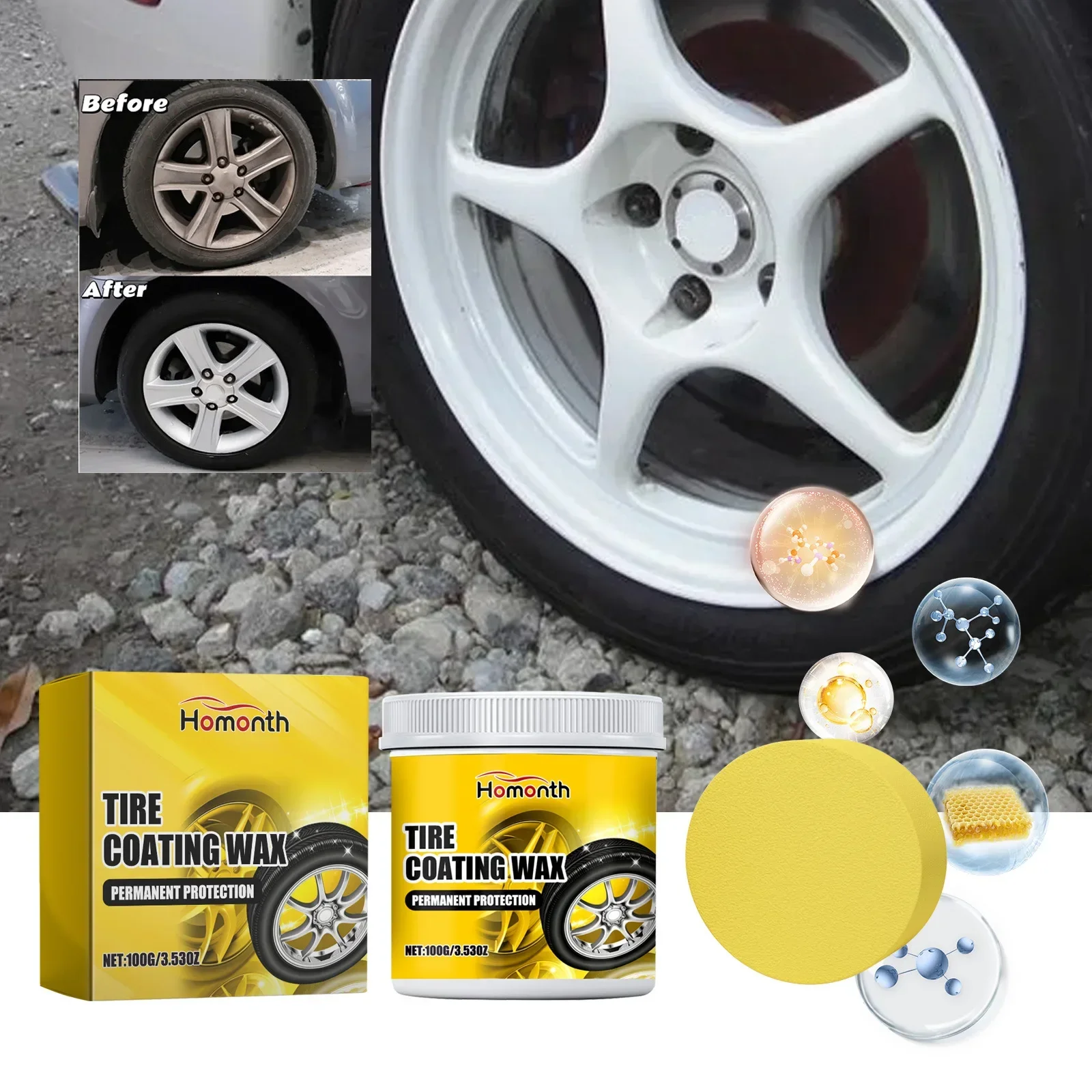 100g Auto Car Tire Refurbishing Protecting Agent Car Wheel Cleaning Care Wax Blackening Polish Detailing Rim Cleaner Accessories