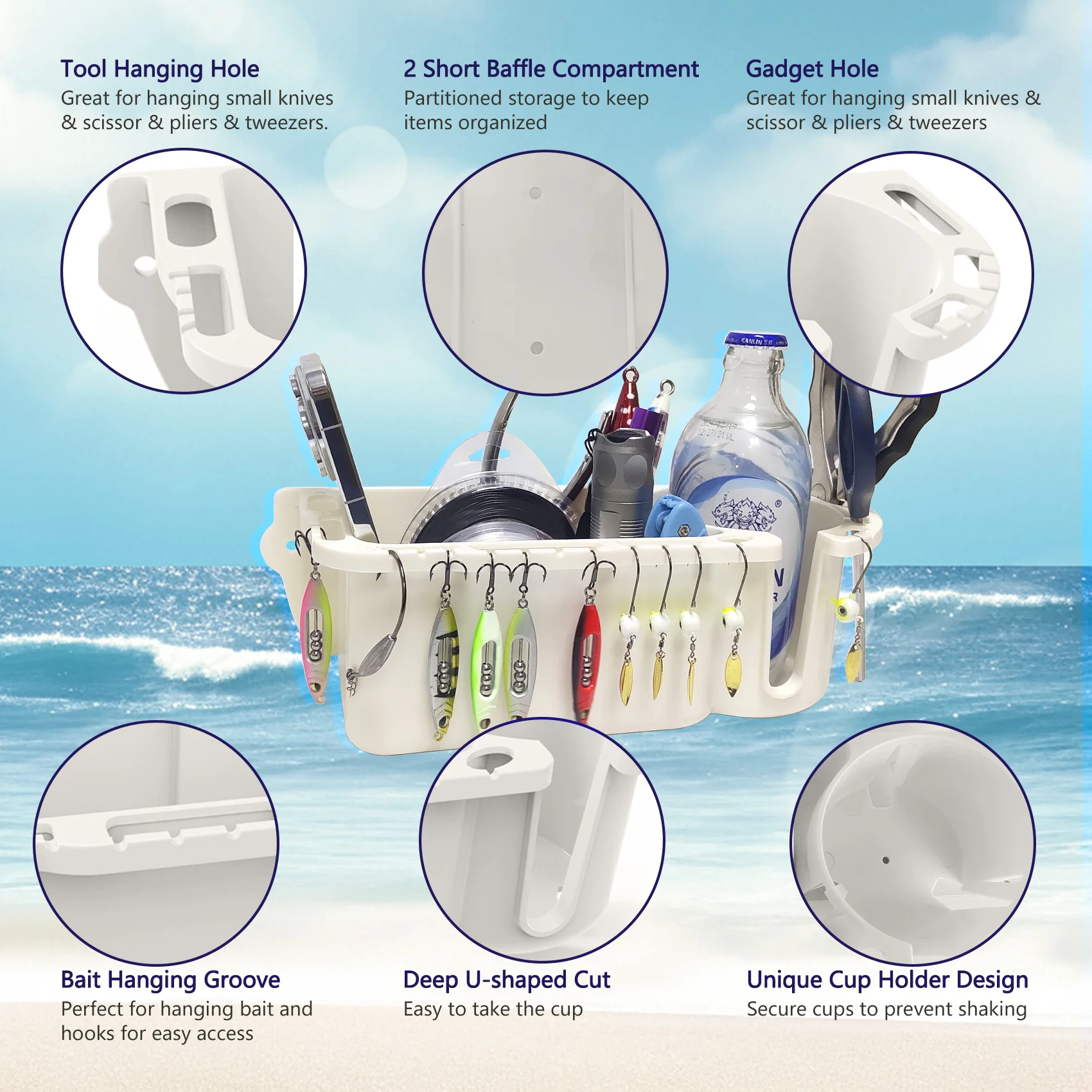Boat Caddy Organizer - Multifunctional Fishing Gear Holder With Cup Holders For Bass Boats