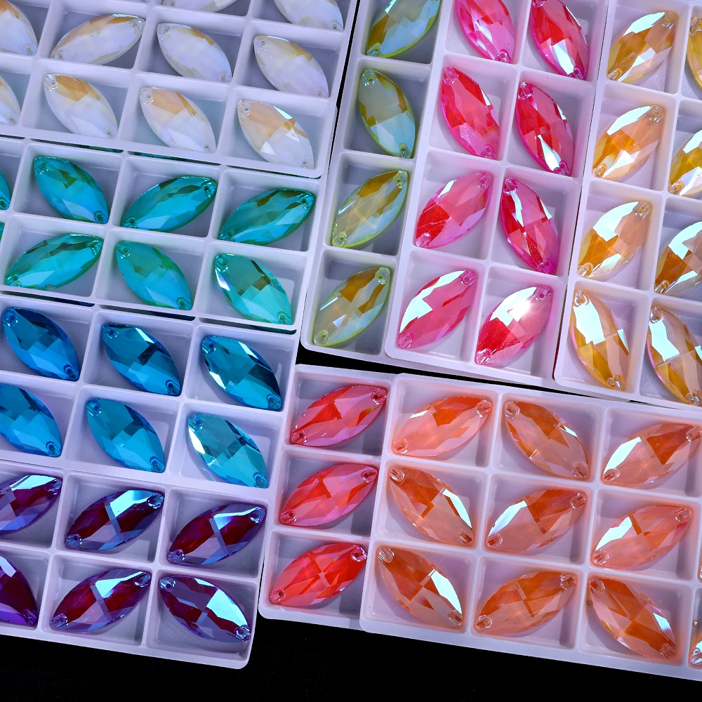 Vc neon fluor zierende Pferde auge nähen auf Strass Navette ab Nähen Diamant Glas Diamant Flatback DIY Zubehör Hochzeit – Detail 2