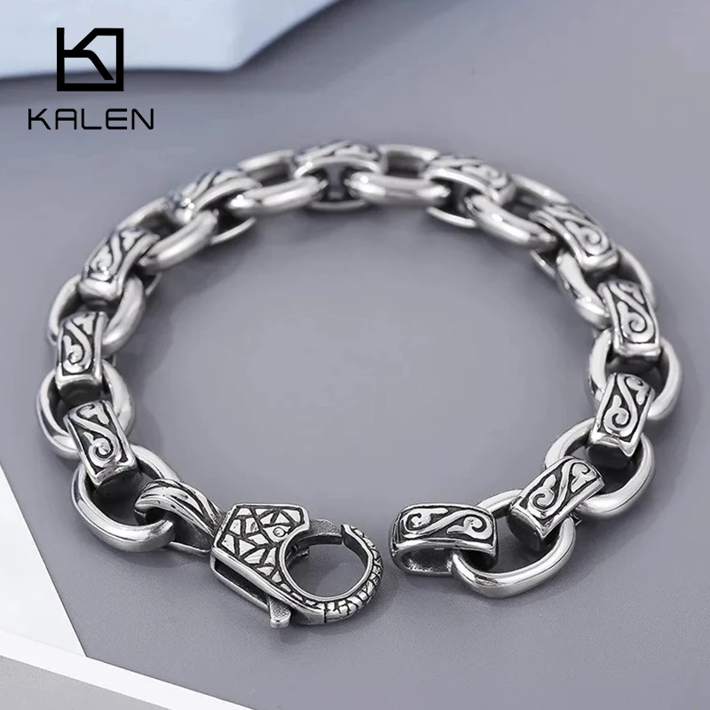 

KALEN Personalized Tang Grass Pattern Bracelet Men's Thick Section Boys Hip-hop Street Hipster Fashion Men Jewelry