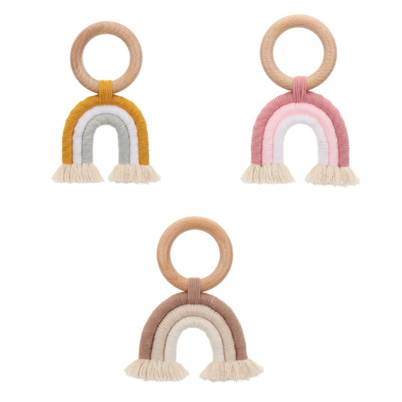 

1PC Christmas Baby Rainbow Teething Ring Safety Wooden Teether For Children Kids Care Accessory Shower Gifts