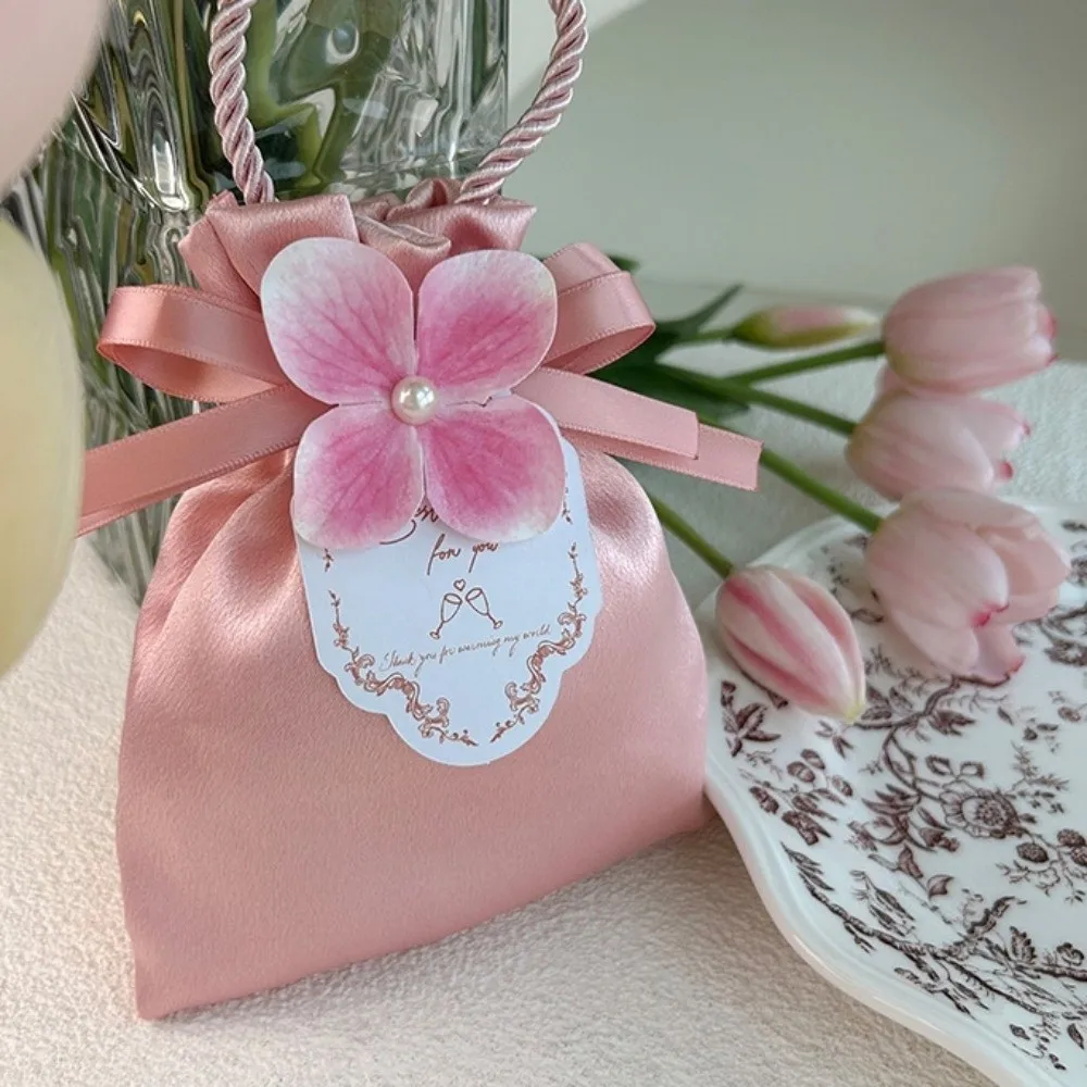 Fashion Mini Flower Drawstring Bag Gift Packaging Satin Wedding Candy Bag Sweet Elegant Festive Sugar Bag New Year
