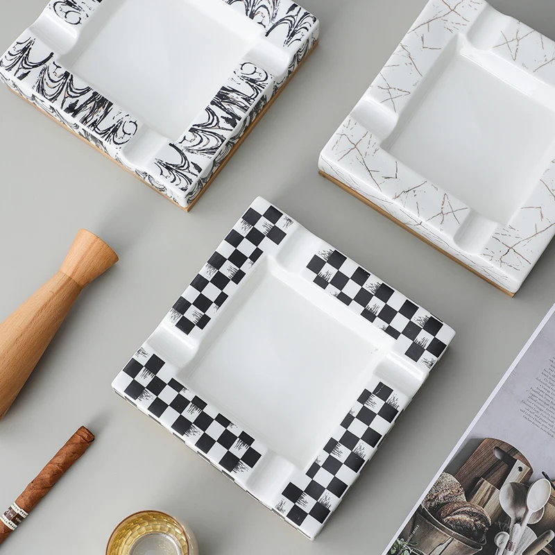 

Creative Large Square Ceramic Anti Fly Ash Ashtray Creative Pattern Cigar Ashtray Home Living Room Desktop Decoration Ornaments