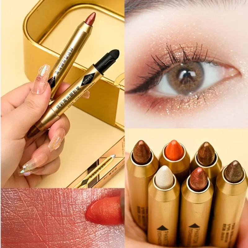 2 in 1 Pearly Eyeshadow Stick Pencil Waterproof Glitter Matte Eyelid Under Crease Makeup Pen