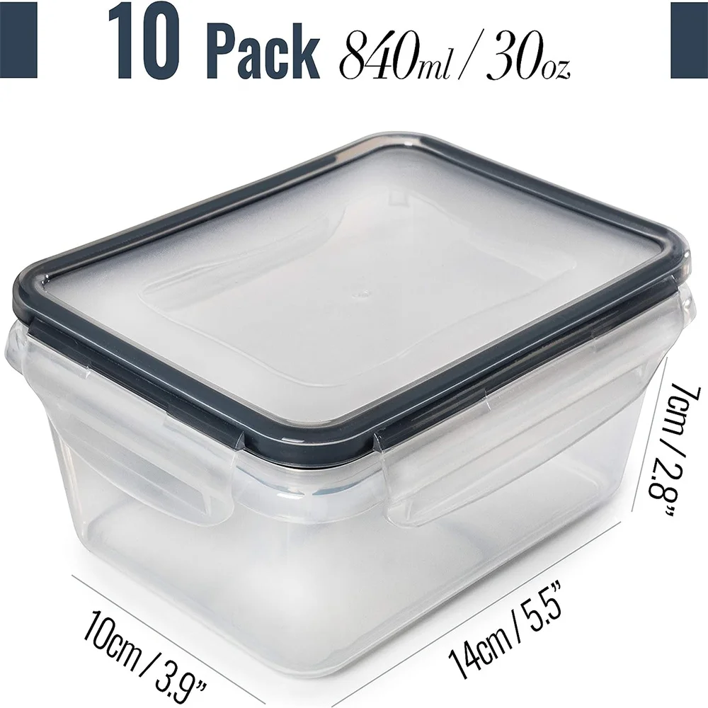10pcs-840ml jídlo úložný sada - neprodyšný drobnost kryt kontejnery pro jídlo prep, kuchyň a spíž centimetrové vlny a kratší bezpečný oběd skříňka bpa-free