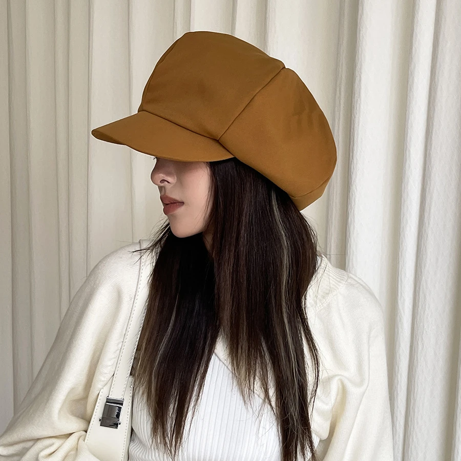 Women Beret Octagonal Hat Big Head Berets Niche Baker Painter Cap