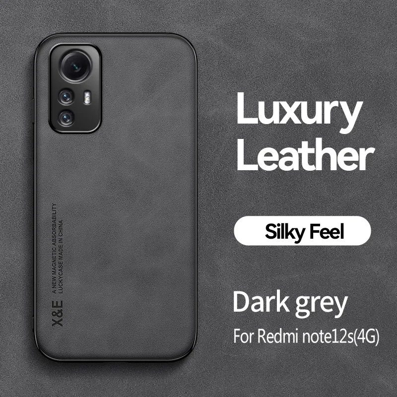 Magnetic Car Holder Silicone Frame Phone Case with Soft Leather Back Cover